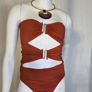 Zara Brown and Orange One Piece Swimsuit